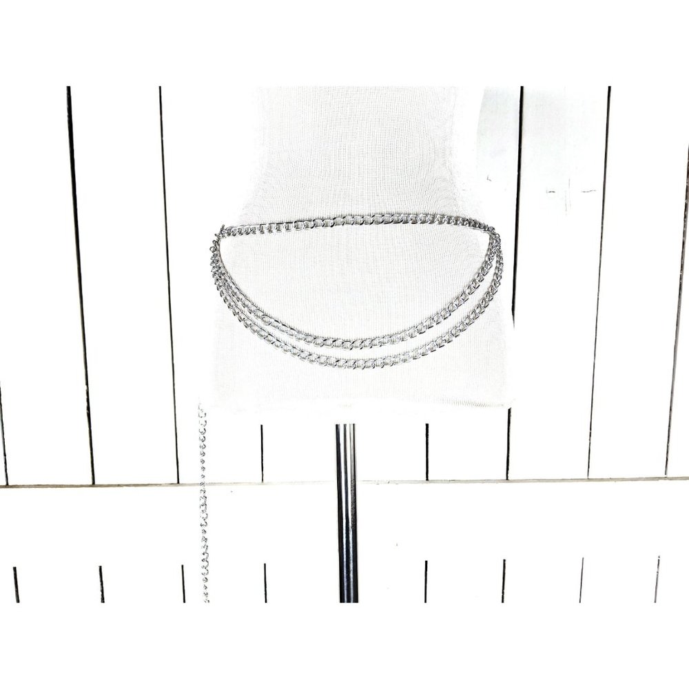 Silver layered metal chain link hip belt